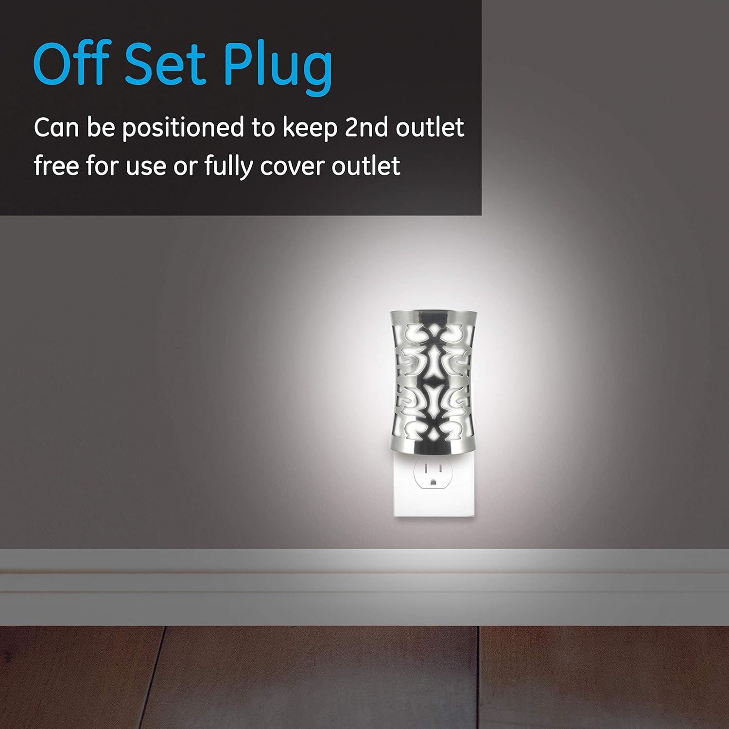 GE Coverlite LED Plug-in, Dusk-to-Dawn Sensor, Auto On/Off, Decorative Night Light, Energy-Efficient, Ideal for Hallways, Kitchens, Bathrooms, Bedrooms, Offices, Brushed Nickel, 11544
