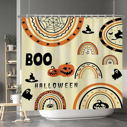 Miniatura 13 de Baocicco Juego de cortinas de ducha de fantasmas de Halloween, encantadores fantasmas de dibujos animados, divertidos trucos o tratos, cortinas de