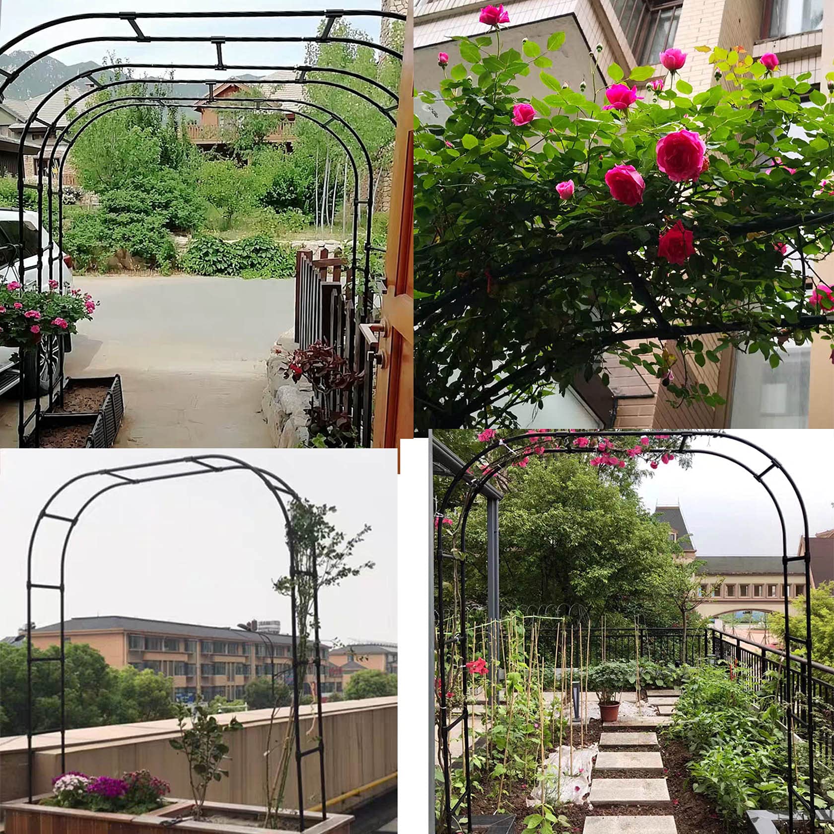 Metalowy łuk dekoracyjny, pergola ogrodowa, łuk dla roślin pnących, idealny na trawnik, patio, dziedziniec, dekoracje ślubne, 7,5 stopy (szer. 1,5 m, czarny)