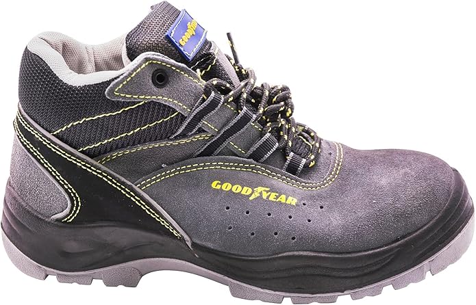Goodyear - Calzado de Seguridad - Piel Serraje Gris - Alta Resistencia - Forro Antibacteriano - Plantilla Extraíble - Talla 36