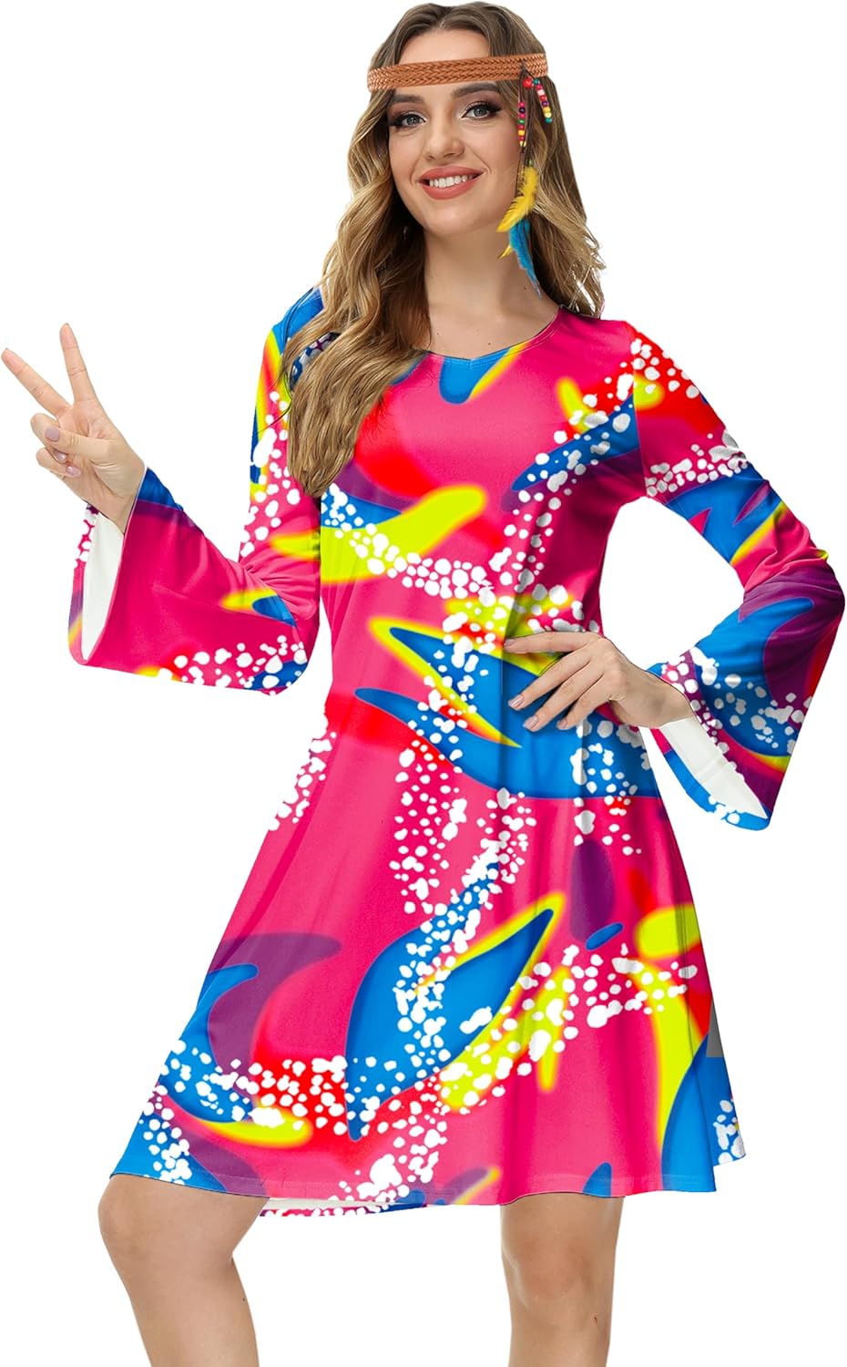 Deerose Women's 70s Hippie Costume Retro Go Go Groovy Dress - Image 2
