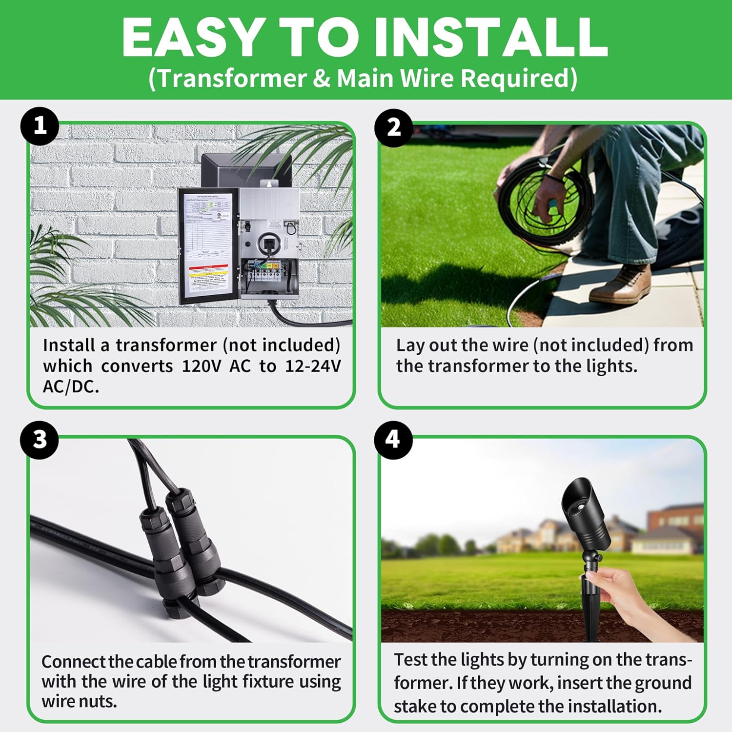 Landscape Spotlights Low Voltage - 2700K/3000K/3500K/4000K/5000K Selectable Uplights, 12V Wired LED Spot Lights Outdoor Waterproof, Aluminum Black for Outside Trees Wall 4 Pack