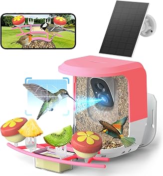 Smart Bird Feeder with Camera Solar Powered - 2K HD Video Camera AI Identify Birds, Send Real-time Notifications & Instant Arrival Alerts- Weatherproof Design,Birds Lover Gifts Style A-Red