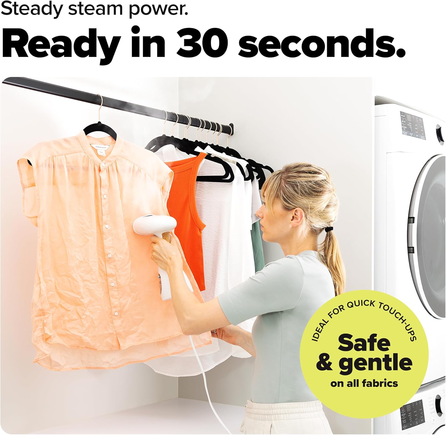 Dupray Voila 3-in-1 Clothes Steamer, Portable Handheld Garment Steamer, Heated Stainless Steel Plate, 30-Second Heat-Up, Portable Travel Steamer for Fabrics