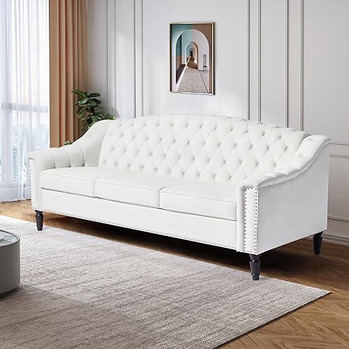 Miniatura 6 de LEVNARY Sofá de Terciopelo Moderno de Mediados de Siglo, Sofá Tapizado Grande de 80 pulgadas con Respaldo Alto, Sofá Cama Chesterfield Settee con