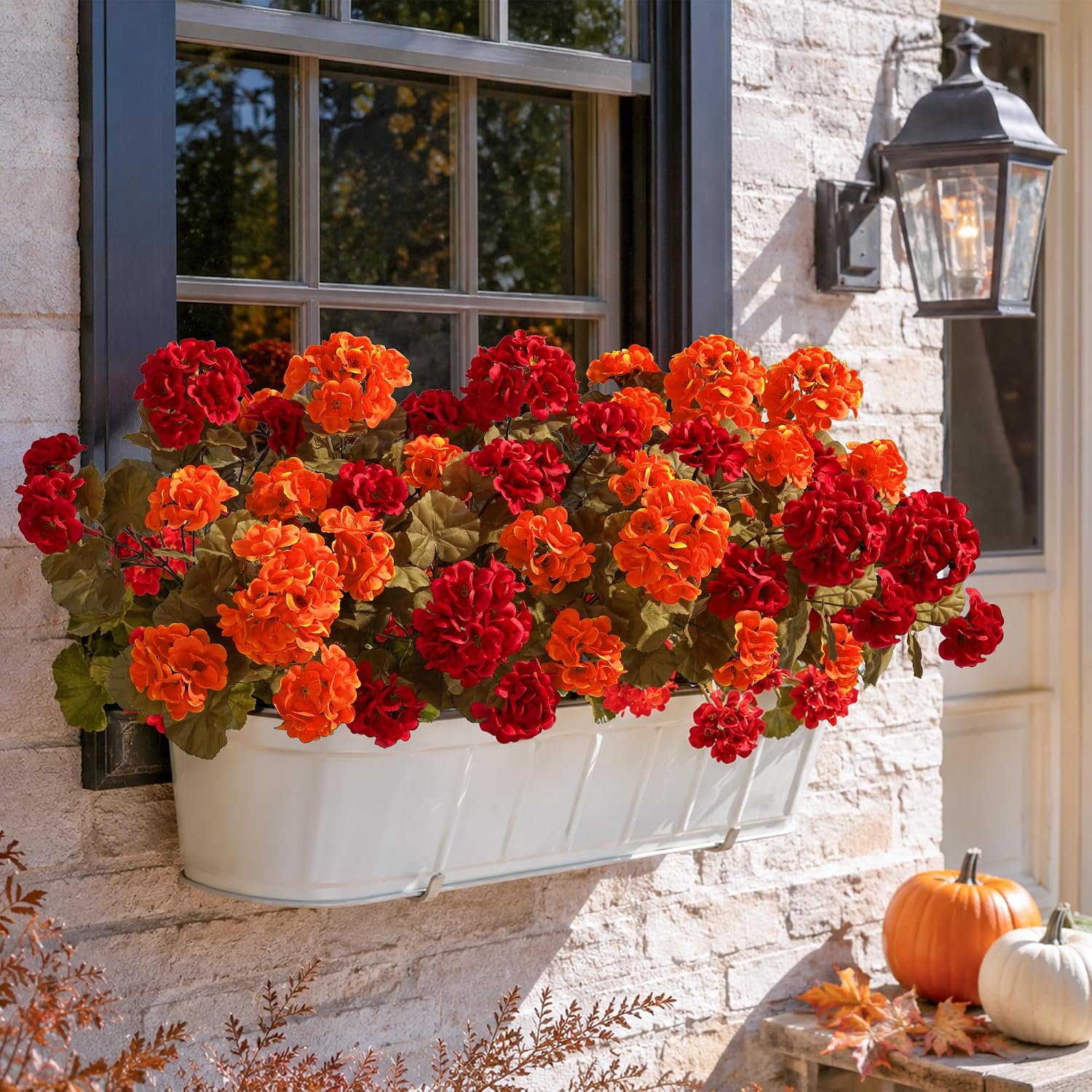 Fake Geraniums Fall Flowers Artificial Flowers for Outdoors Autumn Decor, 6 Bundles Silk Geraniums Fake Plants Realistic UV Resistant Faux Flowers for Outside Planters Garden Balcony Porch Indoor, Mix