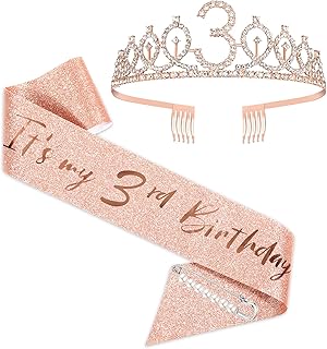 3rd Birthday Sash and Tiara for Girls, Rose Gold Birthday Sash Crown 3 & Fabulous Sash and Tiara for Girls, 3rd Birthday Gifts for Happy 3rd Birthday Party Favor Supplies