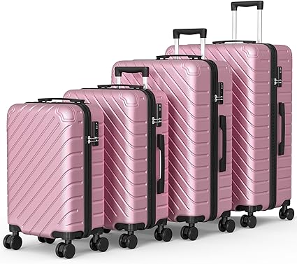 Apelila 4-Piece Expandable Suitcase Set with TSA Lock, 20% Extra Capacity, 360° Spinner Wheels, Lightweight Textured Fabric Luggage (18", 20", 24", 28") for Men and Women Travel (Pink)