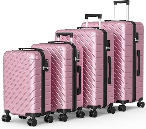 Apelila 4-Piece Expandable Suitcase Set with TSA Lock, 20% Extra Capacity, 360° Spinner Wheels, Lightweight Textured Fabric Luggage (18", 20", 24", 28") for Men and Women Travel (Pink)