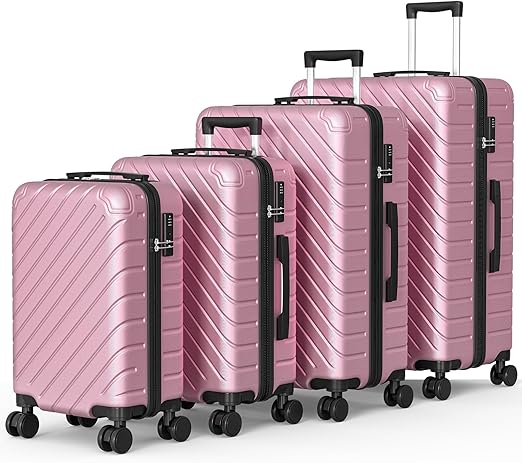 Apelila 4-Piece Expandable Suitcase Set with TSA Lock, 20% Extra Capacity, 360° Spinner Wheels, Lightweight Textured Fabric Luggage (18", 20", 24", 28") for Men and Women Travel (Pink)