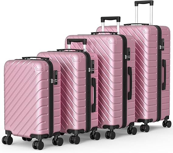 Apelila 4-Piece Expandable Suitcase Set with TSA Lock, 20% Extra Capacity, 360° Spinner Wheels, Lightweight Textured Fabric Luggage (18", 20", 24", 28") for Men and Women Travel (Pink)