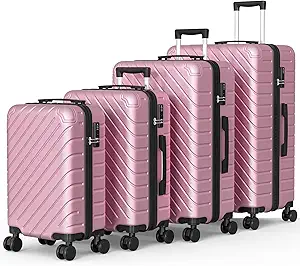 Apelila 4-Piece Expandable Suitcase Set with TSA Lock, 20% Extra Capacity, 360° Spinner Wheels, Lightweight Textured Fabric Luggage (18", 20", 24", 28") for Men and Women Travel (Pink)
