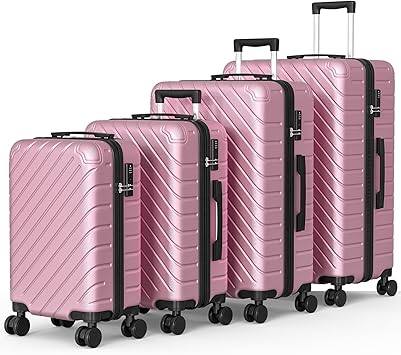 Apelila 4-Piece Expandable Suitcase Set with TSA Lock, 20% Extra Capacity, 360° Spinner Wheels, Lightweight Textured Fabric Luggage (18", 20", 24", 28") for Men and Women Travel (Pink)