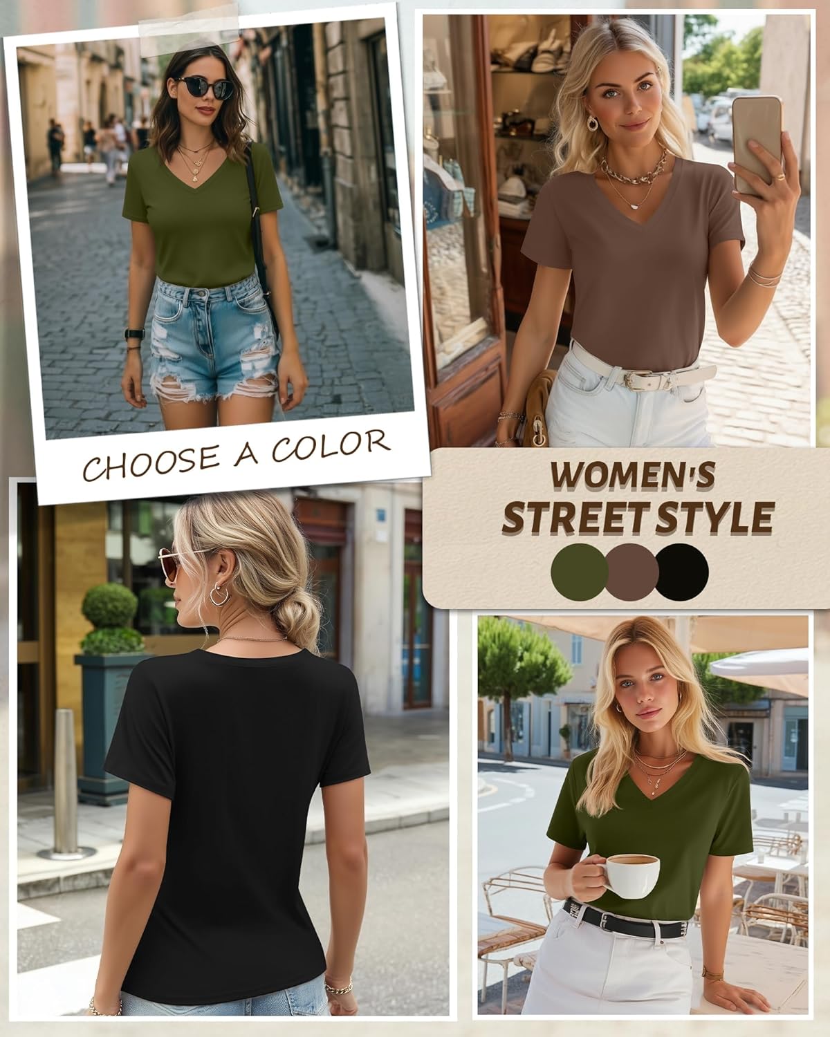 Riyiper 3 Pack Women's V Neck T-Shirts Short Sleeve Loose Fit Tops Casual Basic Trendy Straight Hem Plain Tees - Image 3