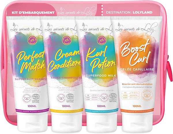 Les Secrets de Loly - Trousse de Voyage Cheveux Ondulés – 4 Soins 100ml | Shampooing + Après-Shampooing + Leave-in + Gelée | Format Cabine - 1