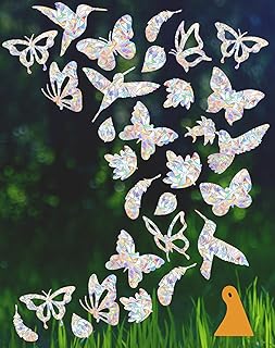 36 Pieces Window Decals for Bird Strikes, Window Clings Prevent Birds from Hitting Windows Suncatcher Stickers(Bird, Butterfly, Feather, Leaf