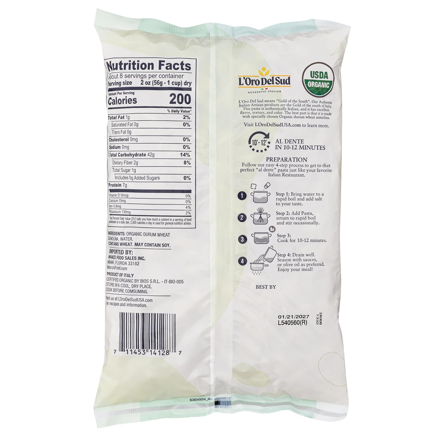 Organic Shells, (16 oz x 4 Pack), Italian Pasta, Durum Wheat, Premium Quality, Product of Italy, L'Oro del Sud