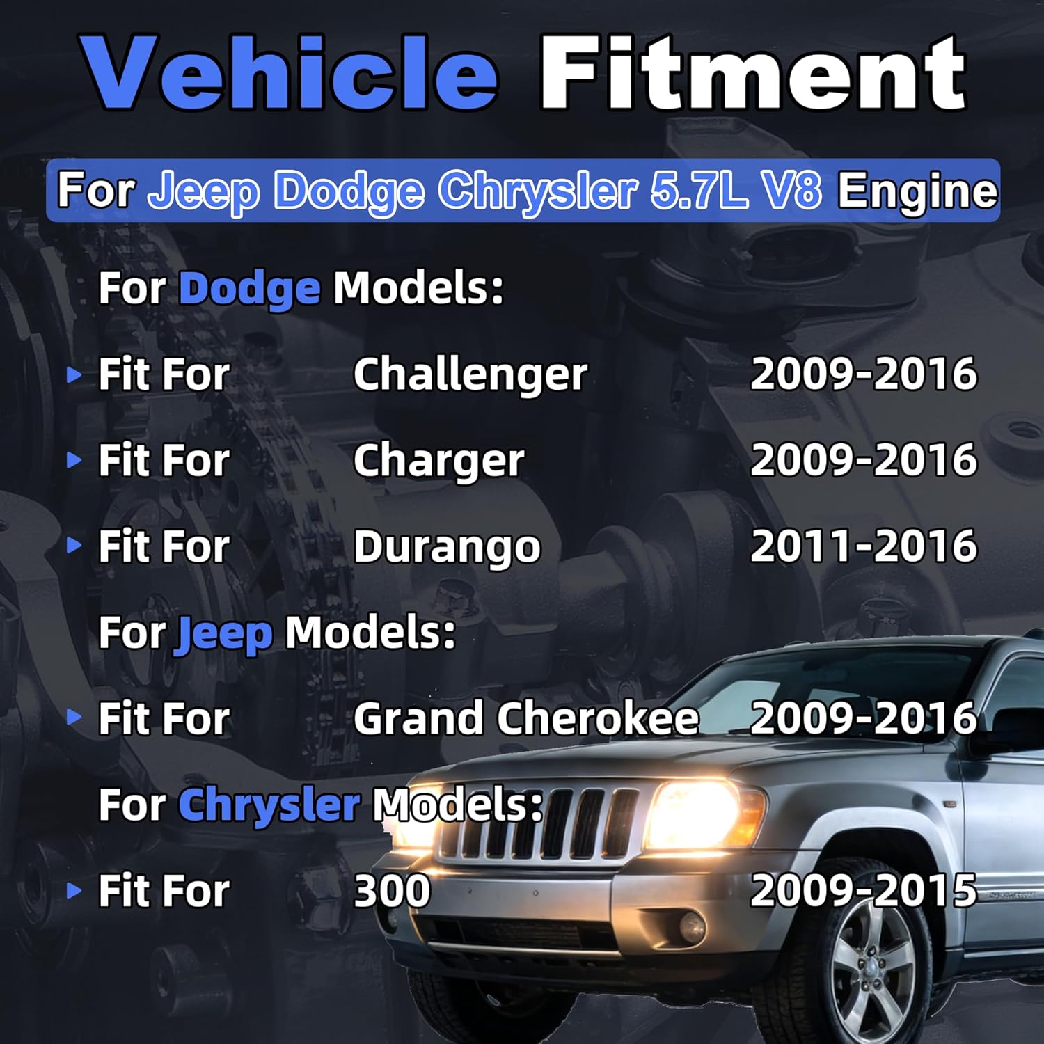 5.7 Hemi Non MDS Camshaft Lifters Kit W/Timing Chain Kit & Head Gasket Set & Bolt Fit For Dodge Challenger Charger Durango Chrysler 300 Jeep Grand Cherokee 5.7L V8 2009-2016 Replace#53022372AA