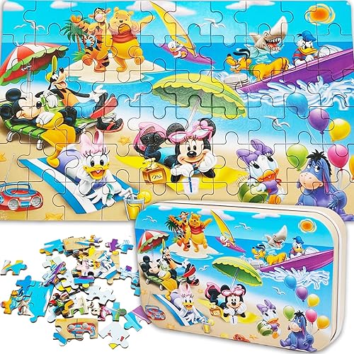 NEILDEN Puzzle for Kids Ages 4-8 60 Piece Jigsaw Puzzles in a Metal Box Wooden Puzzles for Girls and Boys Christmas Puzzles Gifts for Children