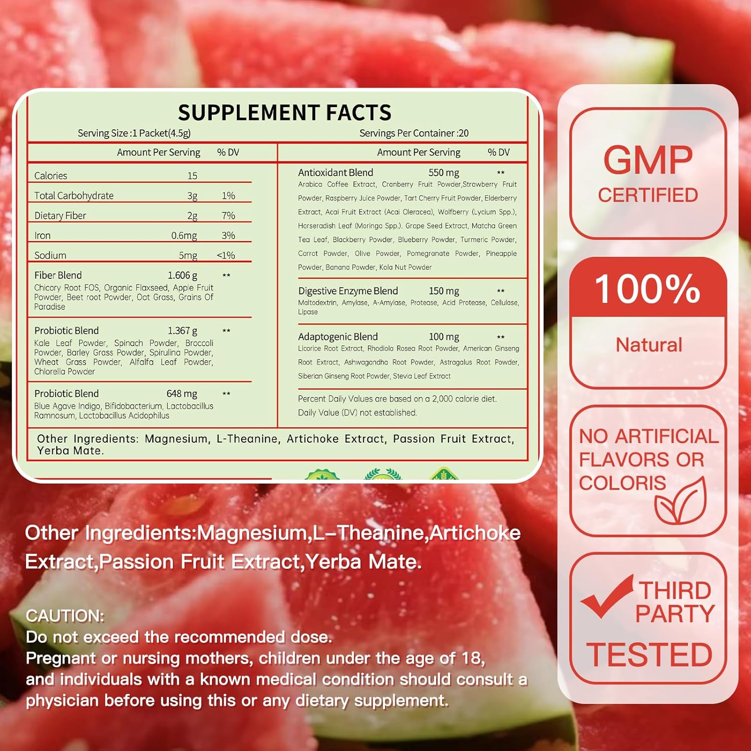 Newpie Superfoods Happy Cleaner Probiotic Powder,Watermelon Flavor Prebiotic & Probiotic Powder,Organic Fiber,Sugar Free,Gut Health,Natural Antioxidant for Women Men (20 Packet, Watermelon) - Image 2