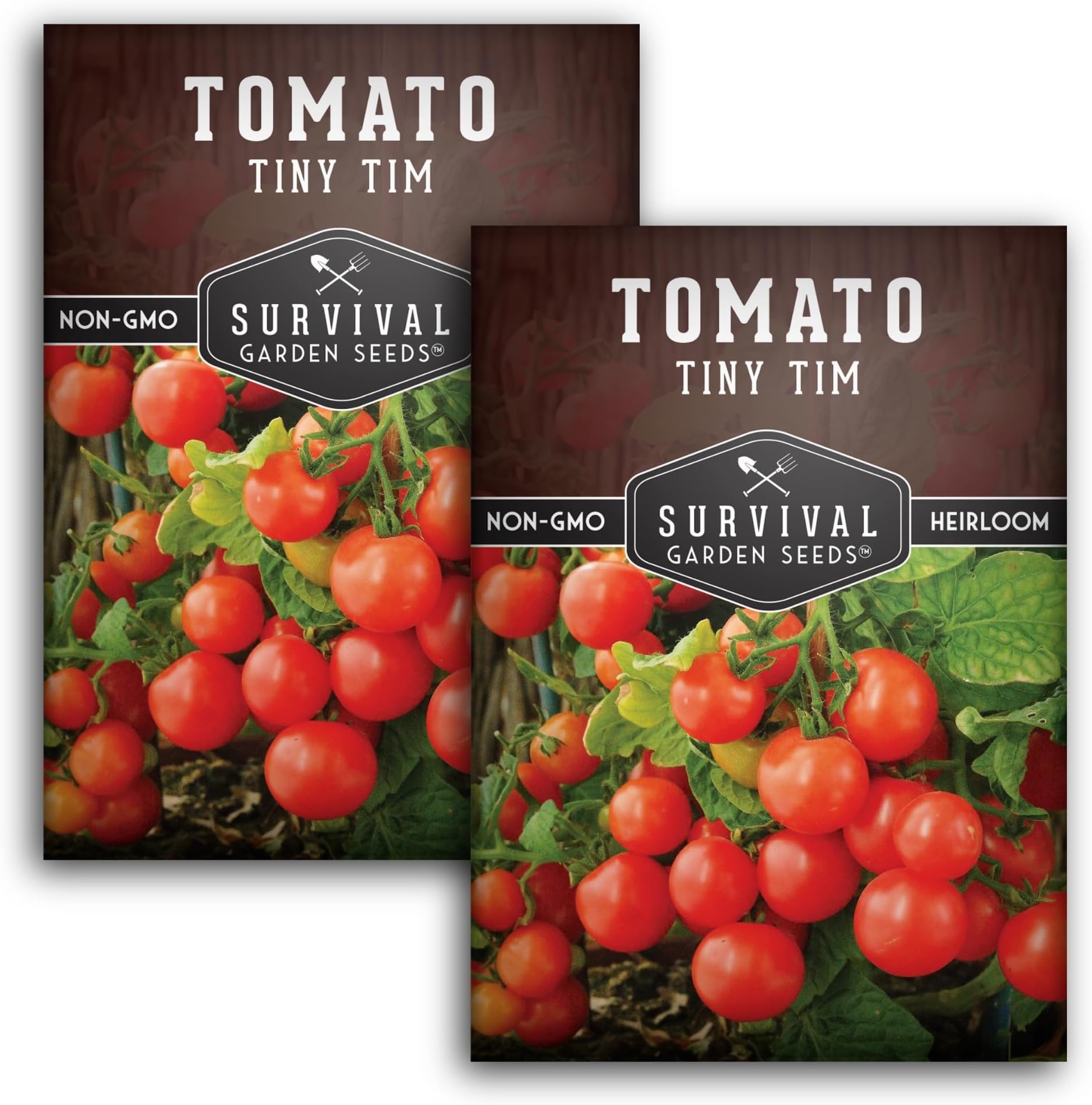Tiny Tim Tomato Seeds - Dwarf Cherry Tomatoes for Planting Indoors or Patio, Compact Heirloom Variety for Containers, High Yield, Non-GMO - Survival Garden Seeds (2 Packs)