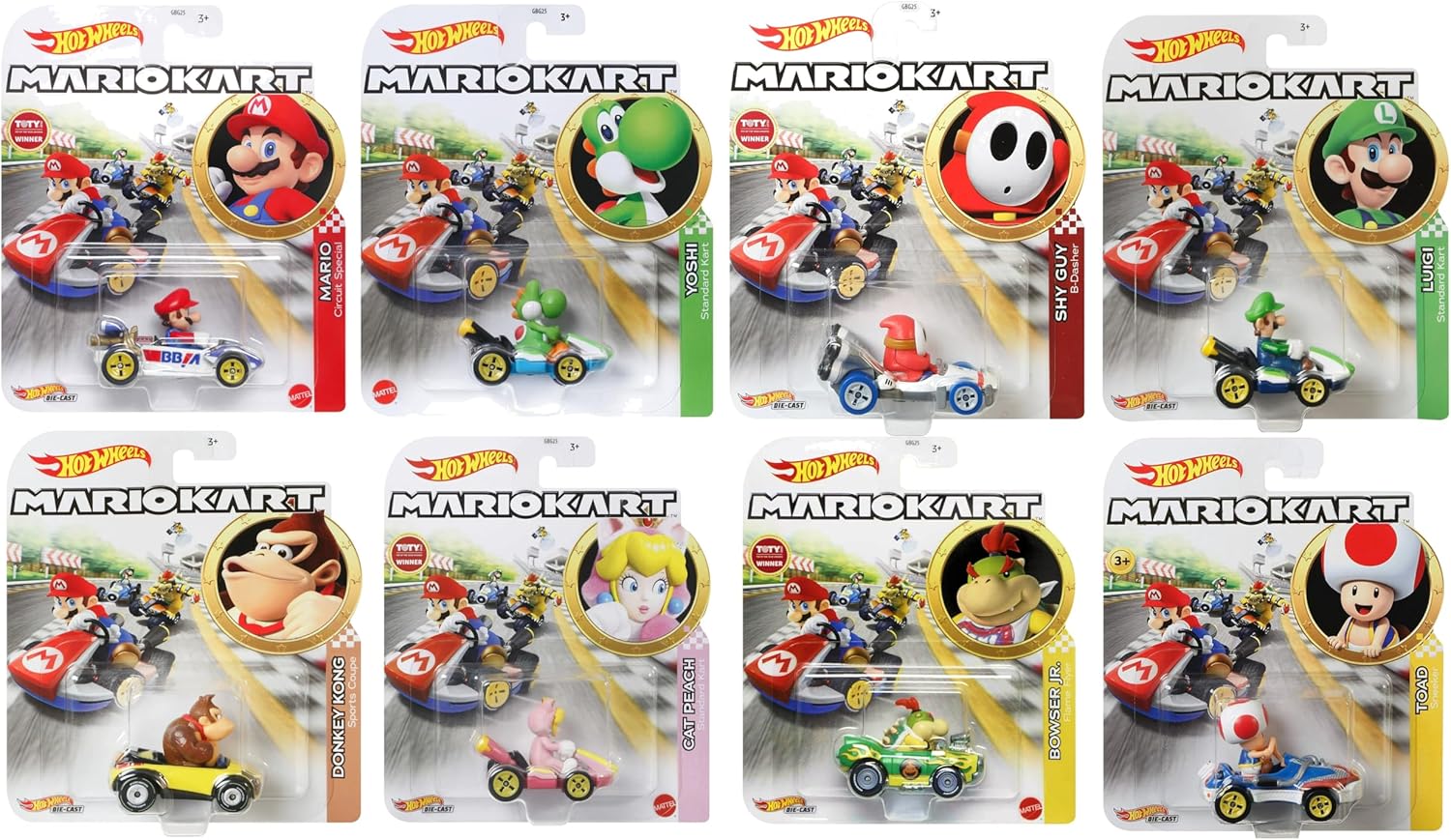 Hot Wheels Mario Kart Die-Cast Character Cars Collection, 8-Pack Bundle, Nintendo Gaming Collectibles GBG25-957N