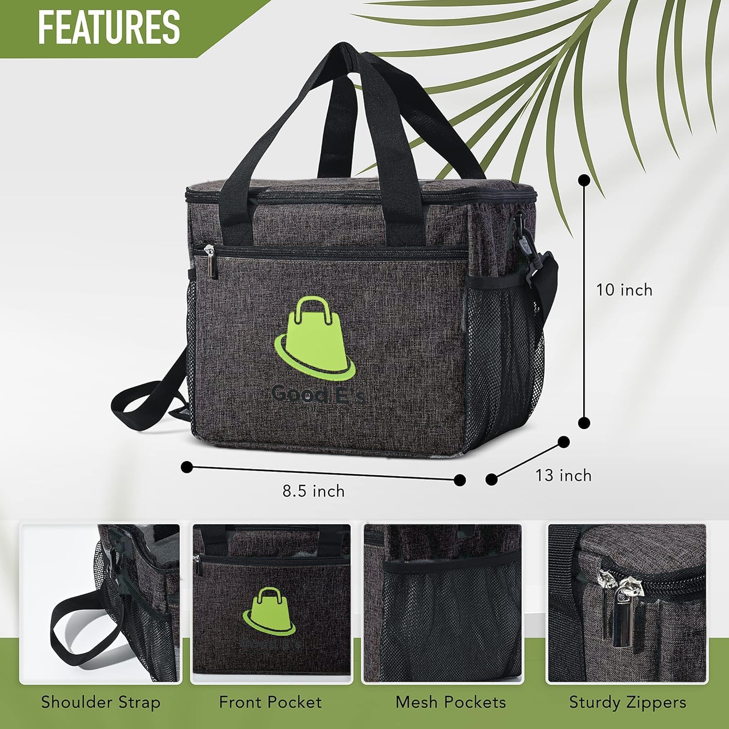 Good E's Reusable Drink Carrier with Handle – Insulated Coffee Cup Holder – Portable 6 Cup Carrier with Shoulder Strap for Delivery – Collapsible Drink Caddy with Adjustable Dividers & Side Pockets - Image 3