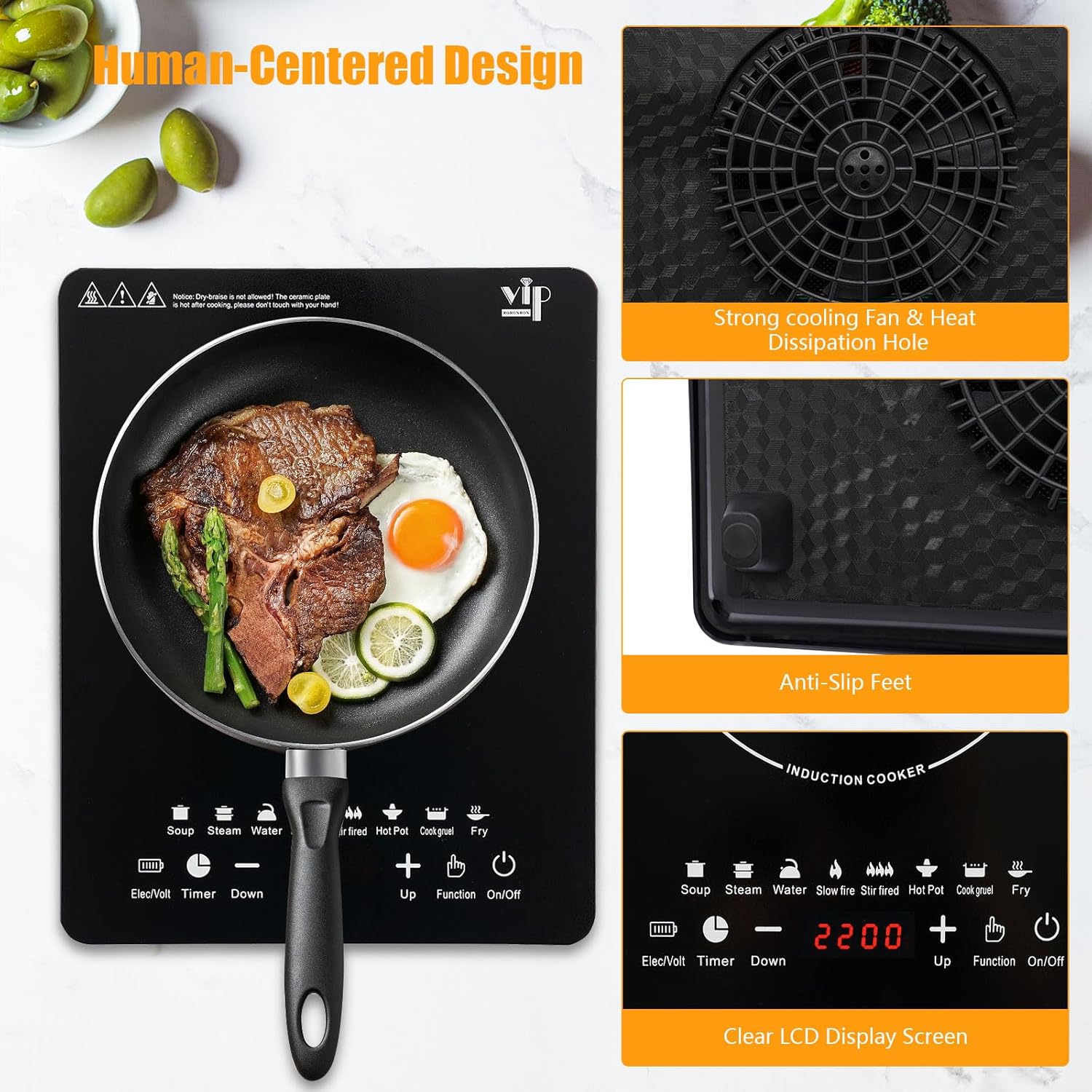 Portable Induction Cooktop 750W Single Burner Induction Cooktop Hot Plate Electric Burners for Cooking, 8 Power & Temperature Levels Setting Hot Plate Burner with Timer