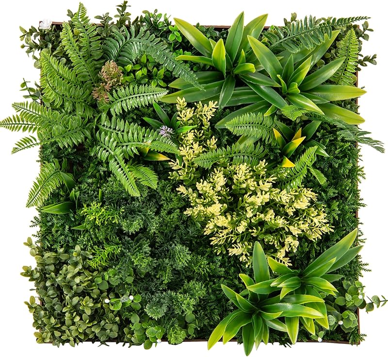 Giantex Paquete de 2 paneles colgantes de plantas artificiales, 20.0 x 20.0 in, marco cuadrado 3D, decoración de pared verde, 11 tipos de hierba falsa de helecho mixto, paneles de pared de plantas sintéticas para el telón de fondo de la sala de estar
