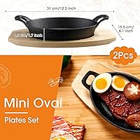 Vista 7 de Mifoci 2 piezas de mini sartén de hierro fundido con base de madera, pequeños platos de fajita de hierro fundido, sartén para panadero, olla negra