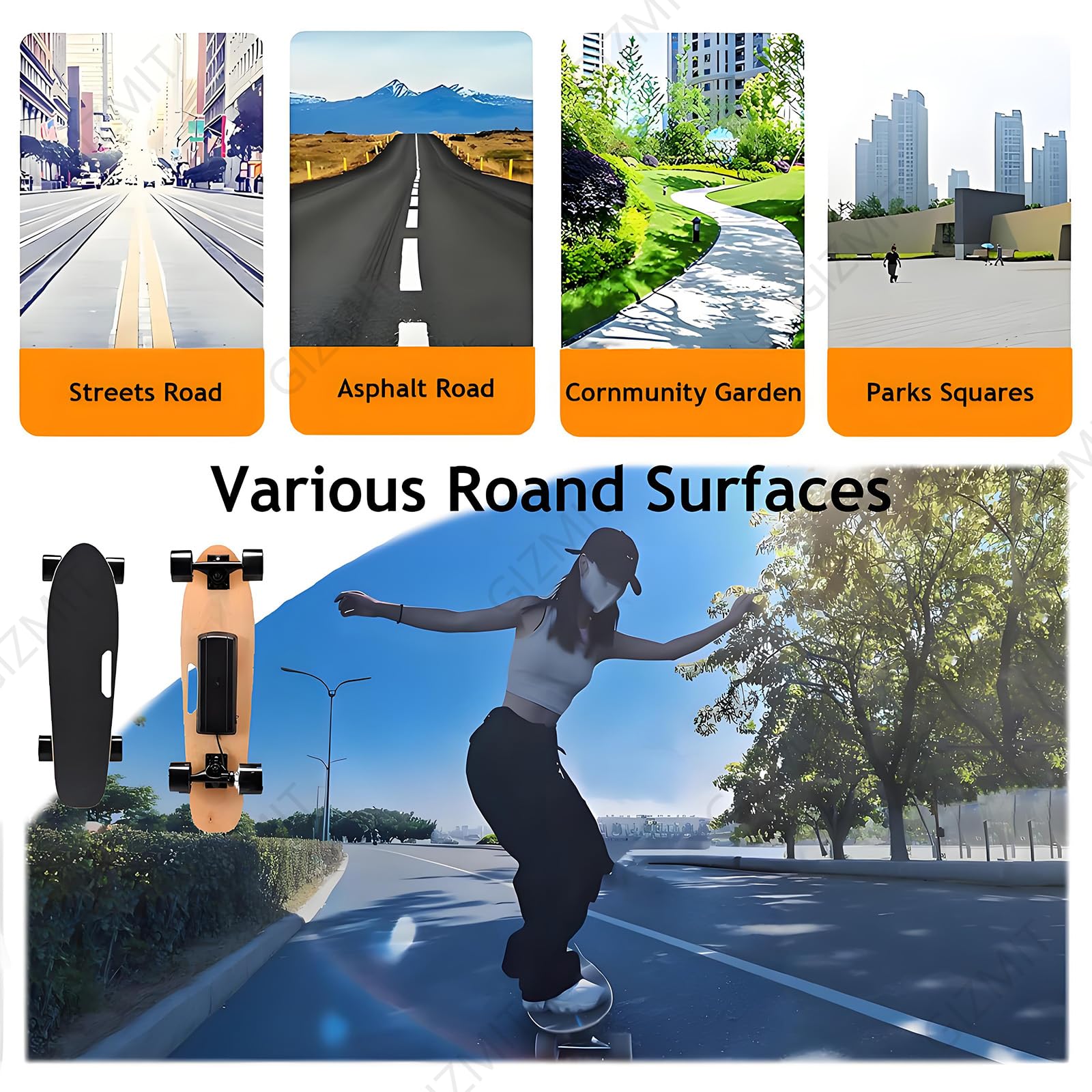 Skateboard électrique Tout-Terrain, avec télécommande et Moteur de 450 W, 3 Modes, Vitesse maximale de 24 km/h, Plateau à 7 Couches, idéal pour Les débutants et Les Adolescents