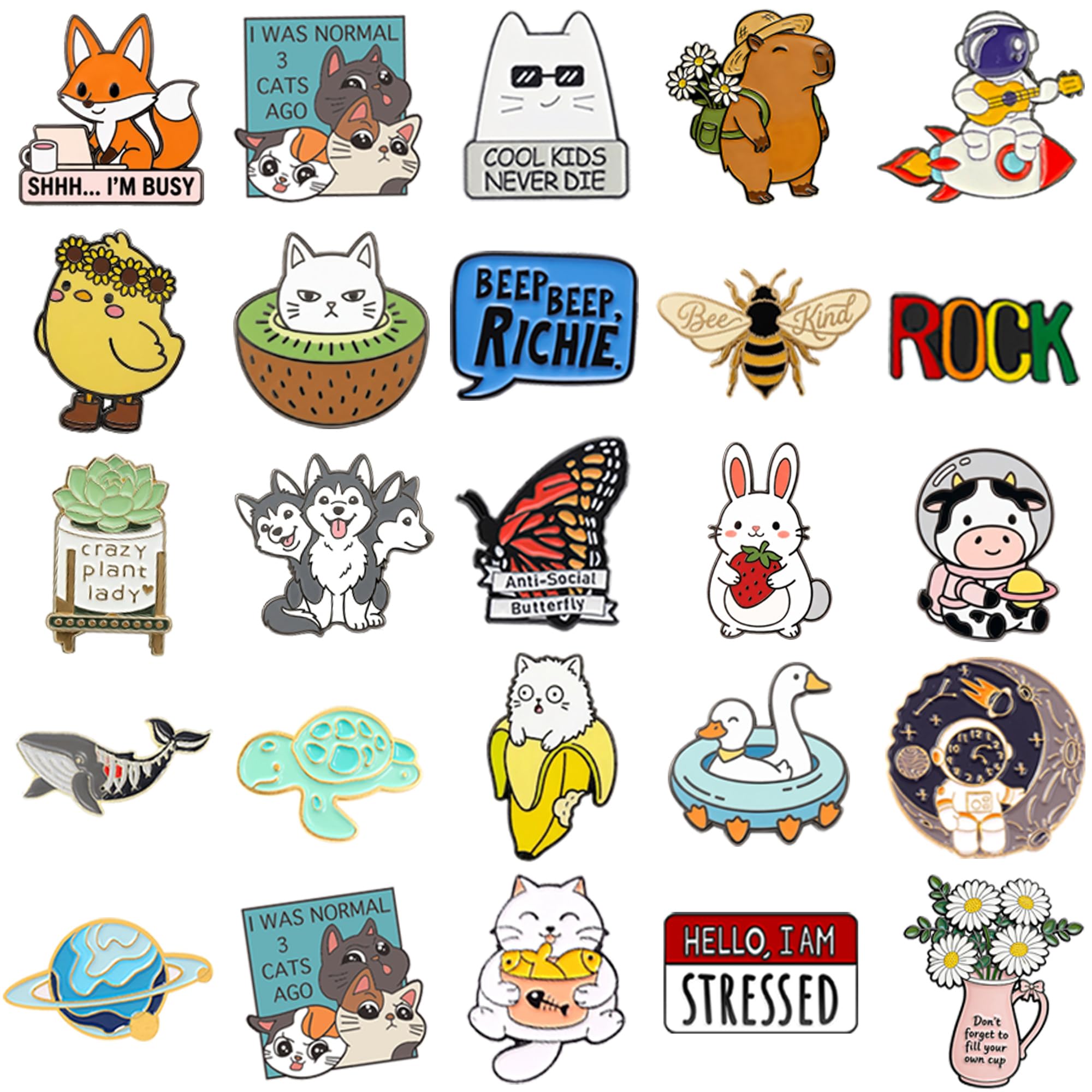 SINCCO - Juego de 20/40/50 pines esmaltados para mochila, divertidos pines de solapa esmaltados de anime, juego a granel, broche de botón, insignia estética para mochilas, bolsos, chaquetas, niños