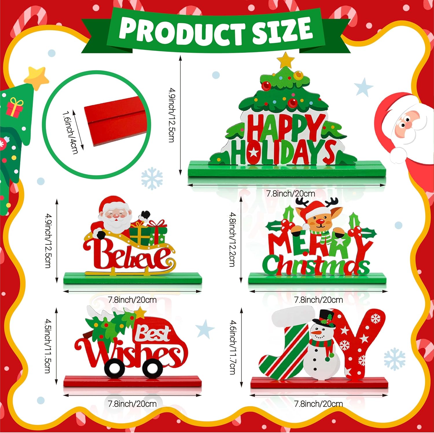 5PCS Christmas Table Decorations, Wooden Christmas Decorations, Seasonal Holiday Centerpieces, Winter Tabletop Display for Holiday Celebration, Xmas Home Decor