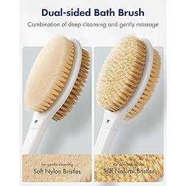 Back Scrubber Body Shower Brush: 20.5 Extra Long Anti Slip Handle Bath Brush with Stiff and Soft Bristles - Showering Exfoliator Wet or Dry Brushing for Women, Men, Elderly (Blue)