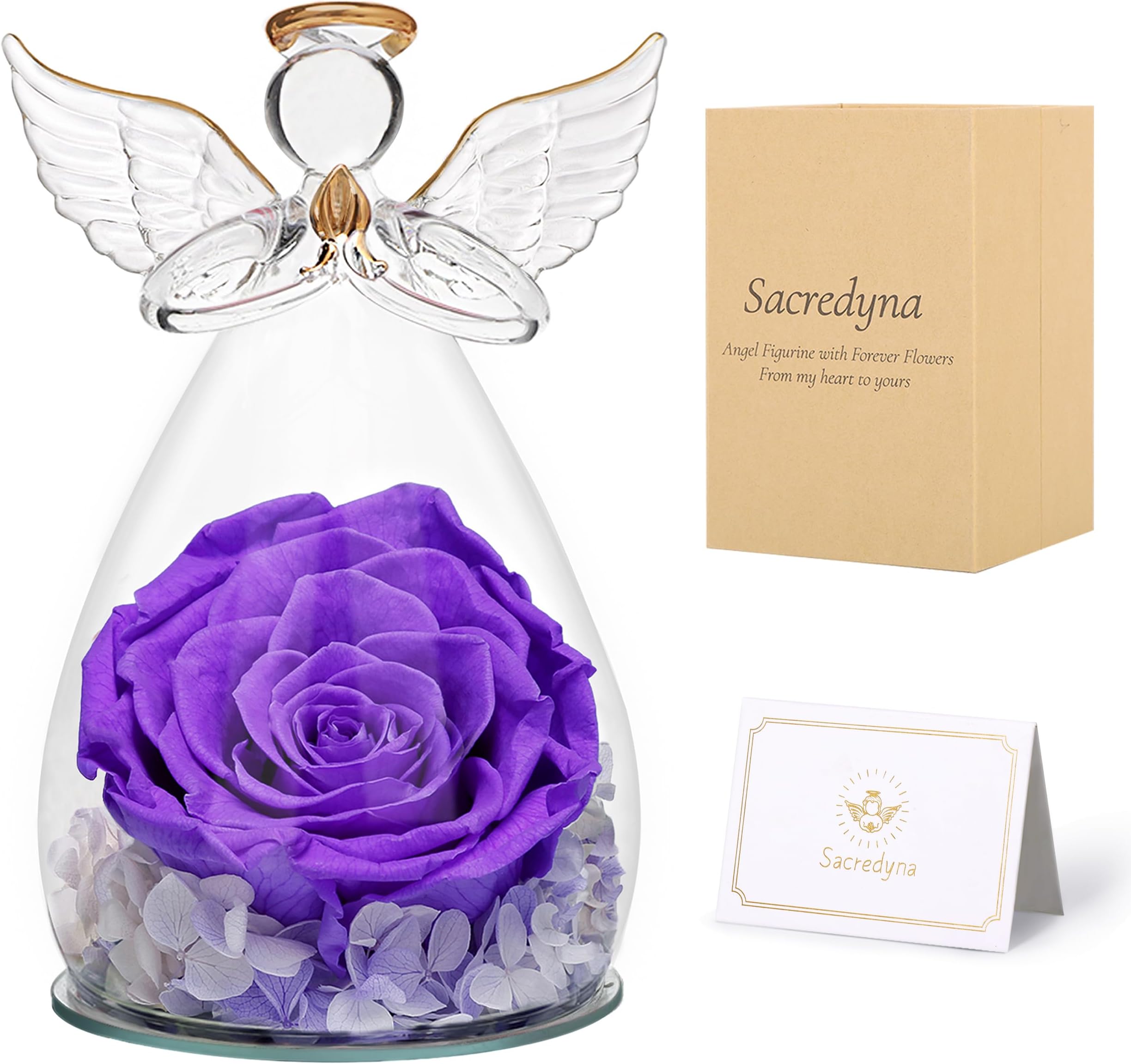 Sacredyna 6.6in Big Angel Rose in Glass - Preserved Real Rose in Glass Angel Figurine with Exquisite Packaging - Perfect for Home Decor, Living Room, and a Thoughtful Birthday Gift for Grandma and Mom