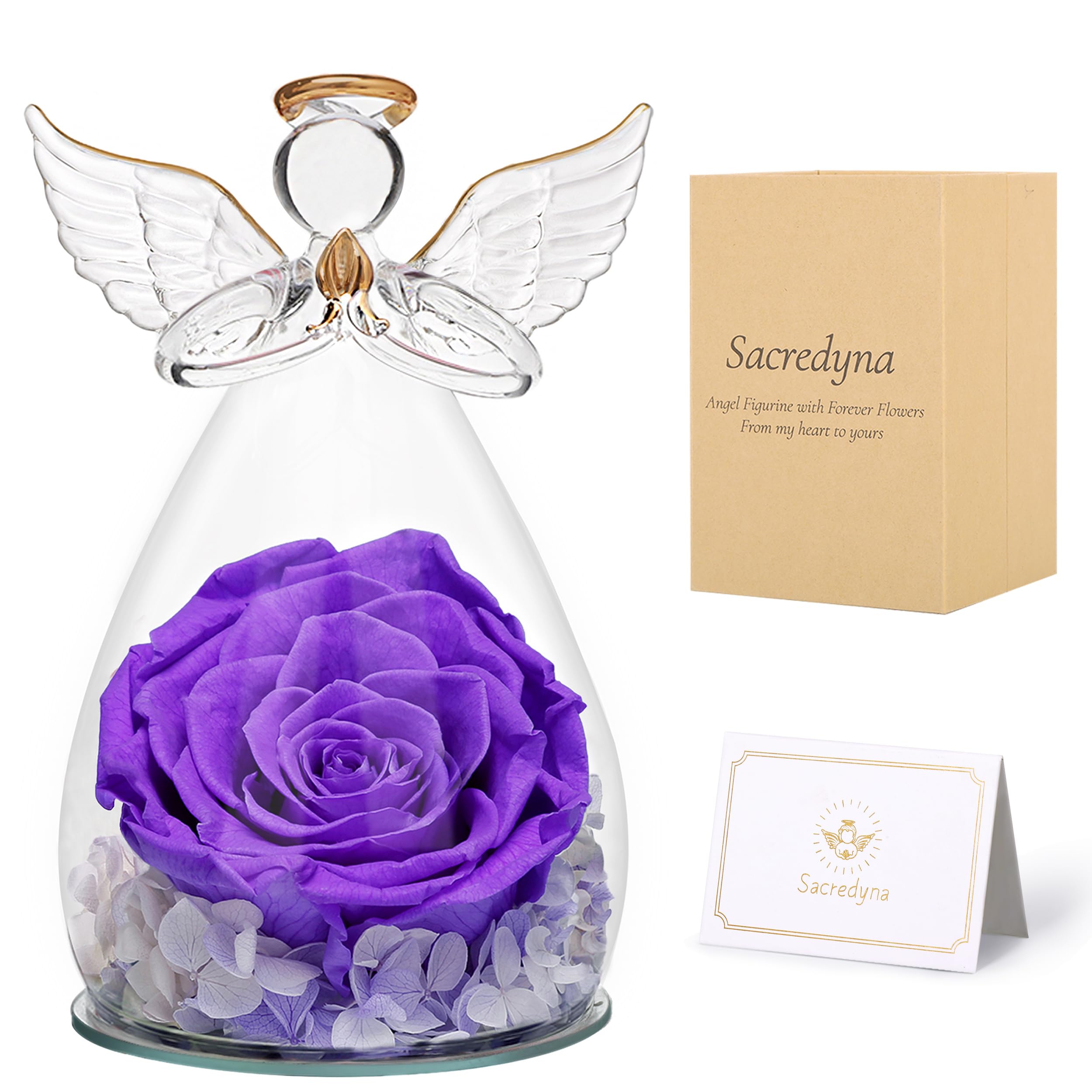 Sacredyna 6.6in Big Angel Rose in Glass - Preserved Real Rose in Glass Angel Figurine with Exquisite Packaging - Perfect for Home Decor, Living Room, and a Thoughtful Birthday Gift for Grandma and Mom