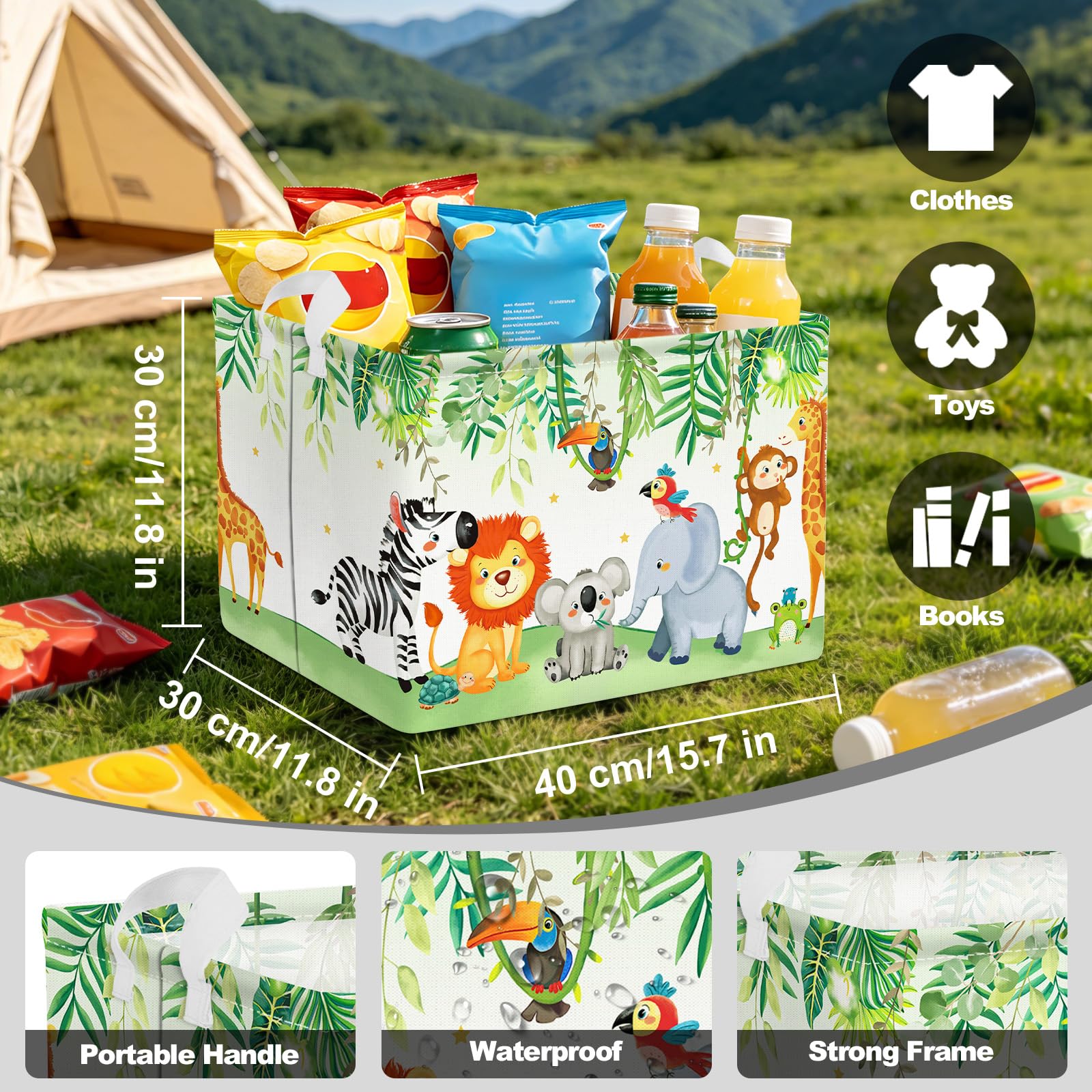 Clastyle Cesto Portabiancheria Animali Foresta Cestino Portaoggetti Foglie Cesta Biancheria Genitori per Organizzare Giocattoli Vestiti, Leone Koala Elefante, 36x45 cm