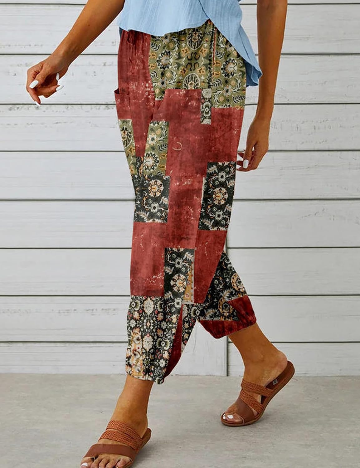 Zontroldy Linen Capri Pants for Women High Waisted Wide Leg Yoga Capris Crop Pants Sweatpants with Pockets - Image 5