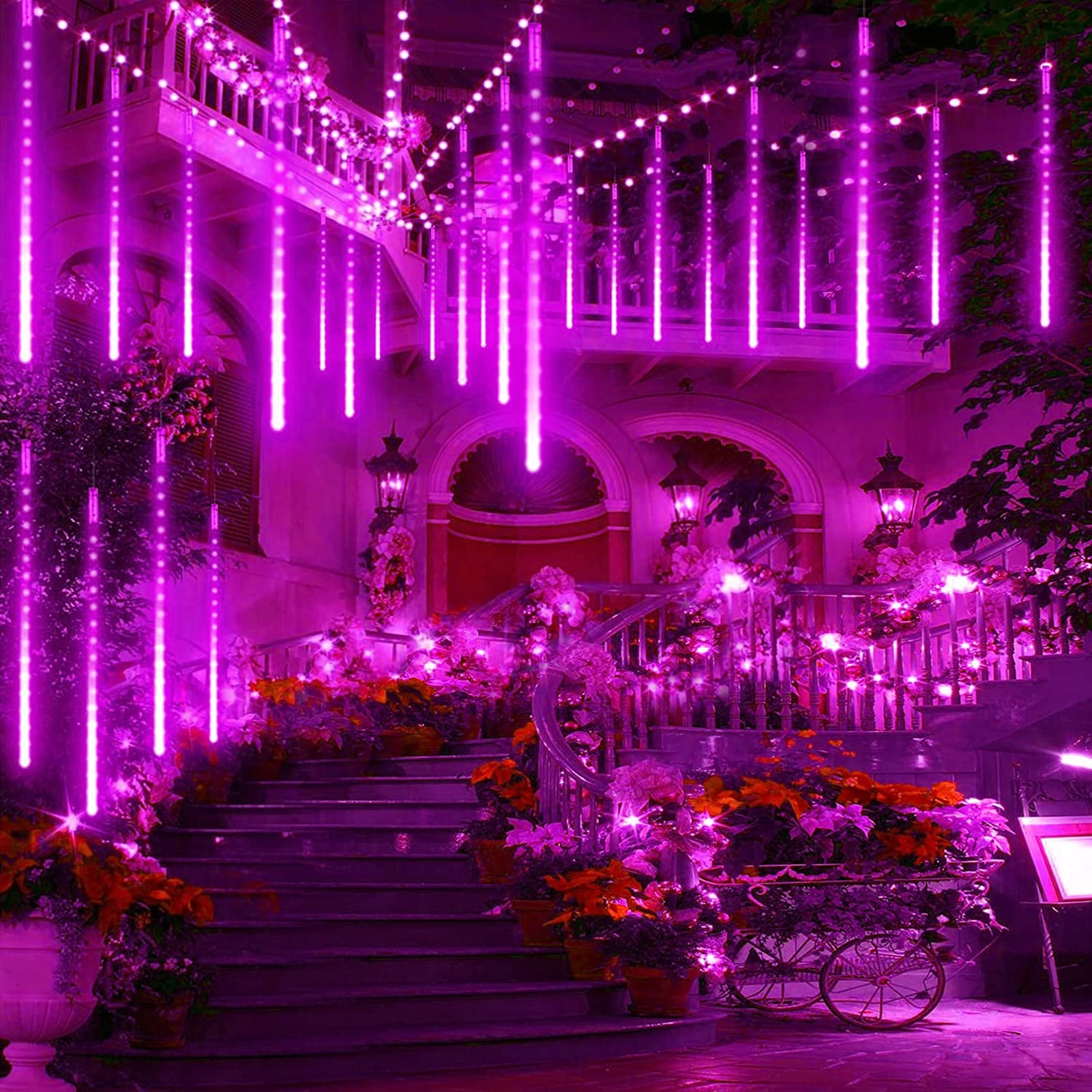 SCOZIA Luces LED de Cadena Que Caen Nieve 80 cm 10 Tubos 720 LED IP65 Luces LED Impermeables para Nevadas Luces de Lluvia de meteoritos mejoradas para decoración navideña, Bodas, Fiestas, Rosa