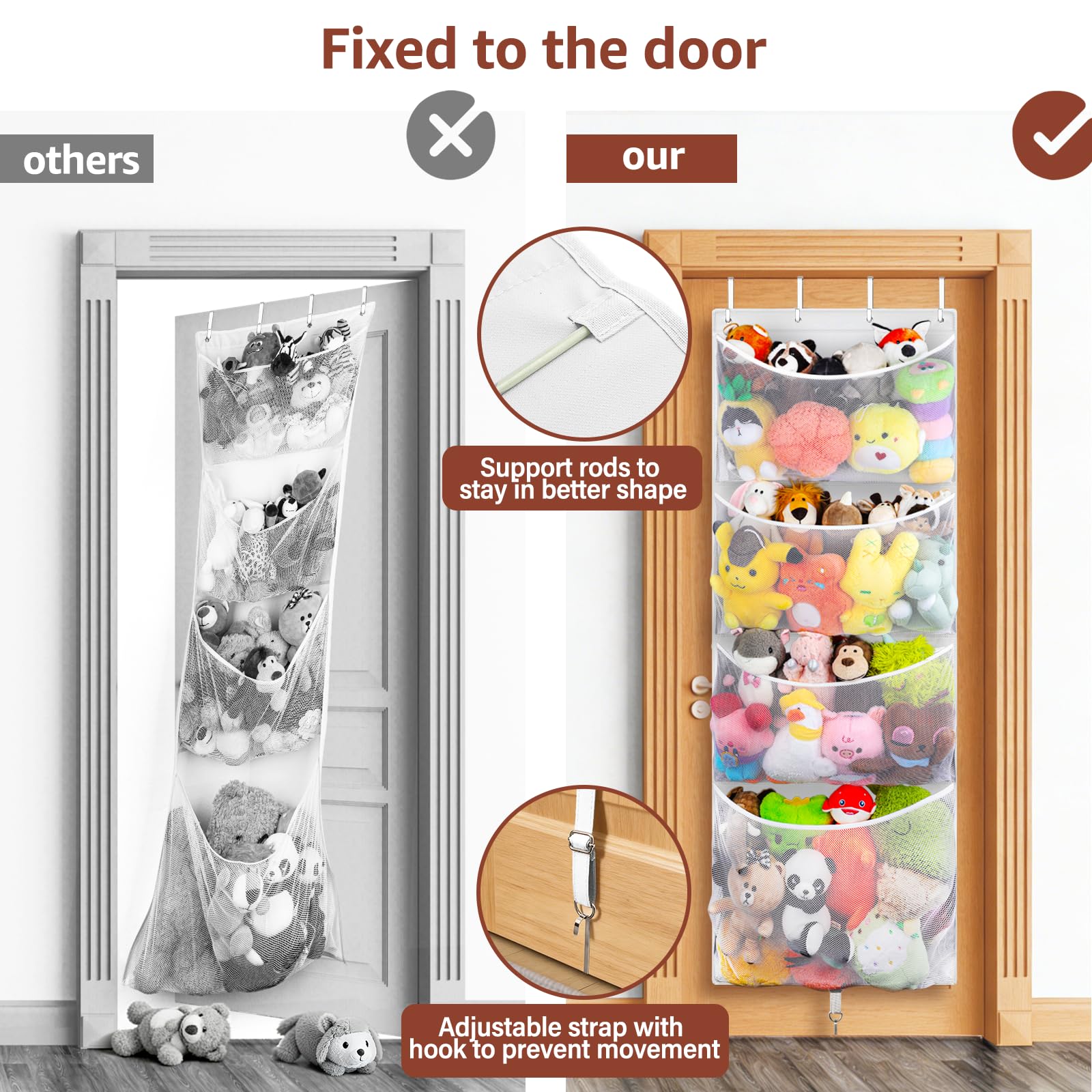 Contenitore per animali di peluche da appendere, grande organizer per giocattoli di peluche con gancio in metallo, idea per asilo nido, borsa a rete per bambole e orsi, per camera dei