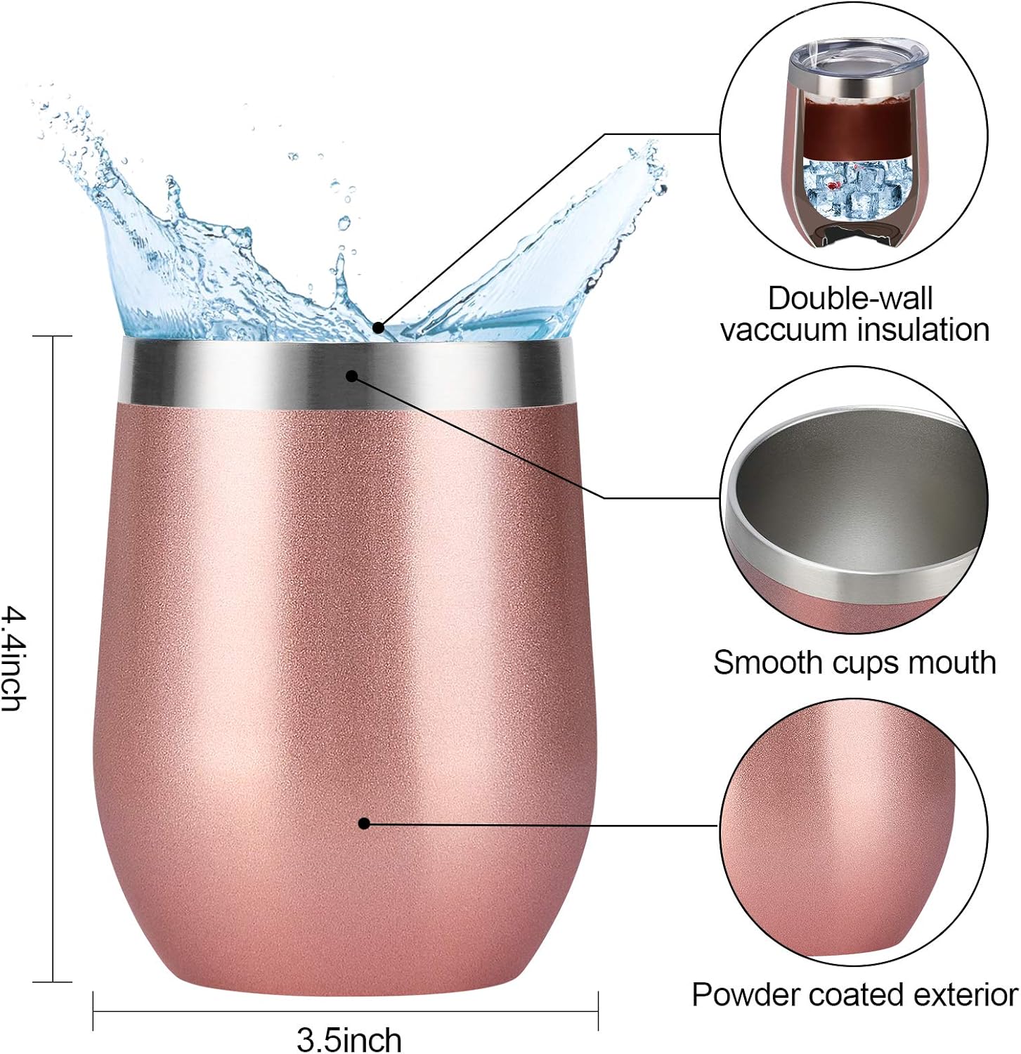 6 Pack Stainless Steel Wine Tumblers, 12Oz Insulated Wine Tumbler, Double Wall Insulated Wine Glass, Stainless Steel Stemless Wine Cups with Lids for Coffee, Wine, Cocktails, Champaign, Rose Gold… - Image 7