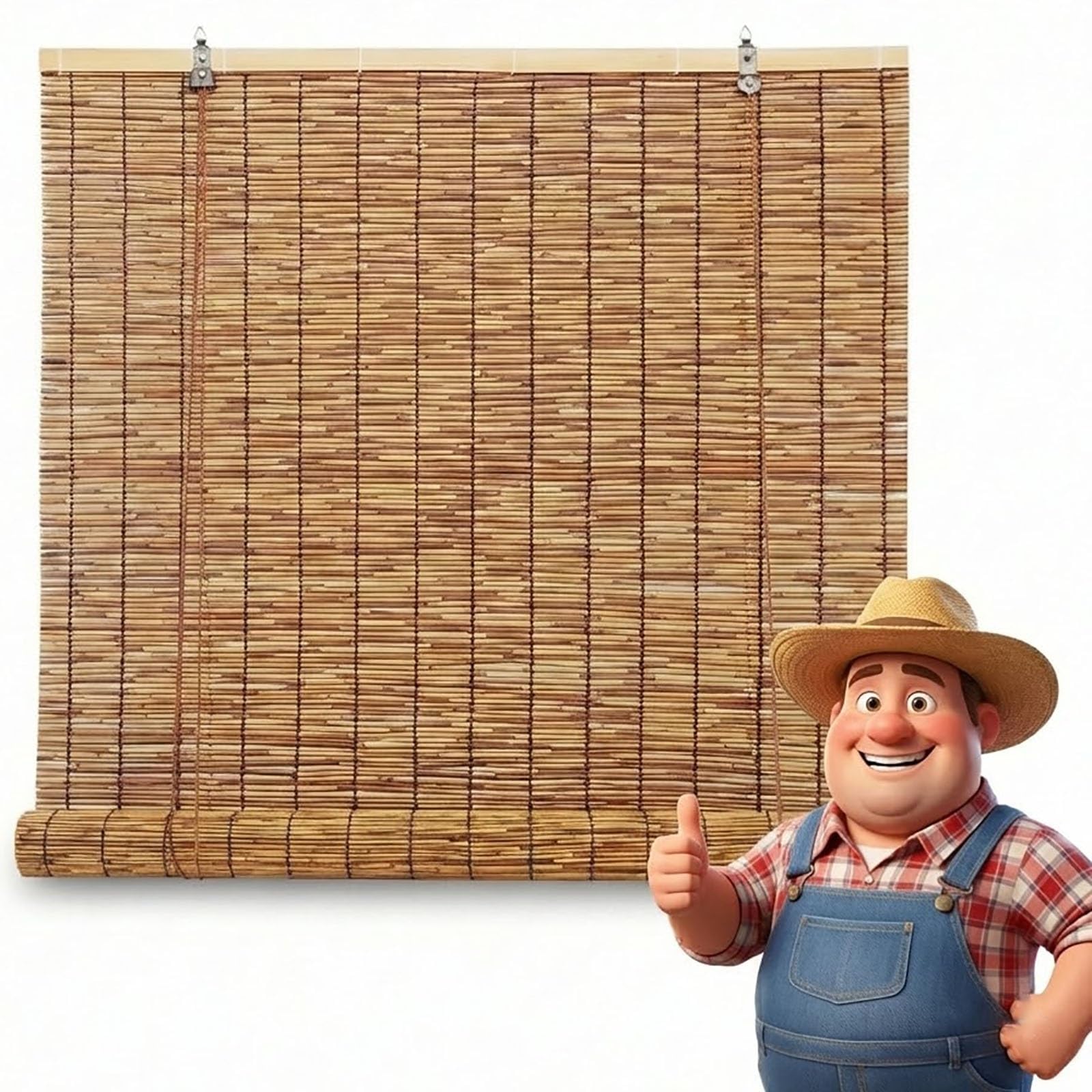 Outdoor Bamboo Blinds for Patio, Waterproof Reed Shades, Roll Up Window Blinds, Privacy Sun Shades, Cordless Bamboo Roller Shades Garden 140x120cm