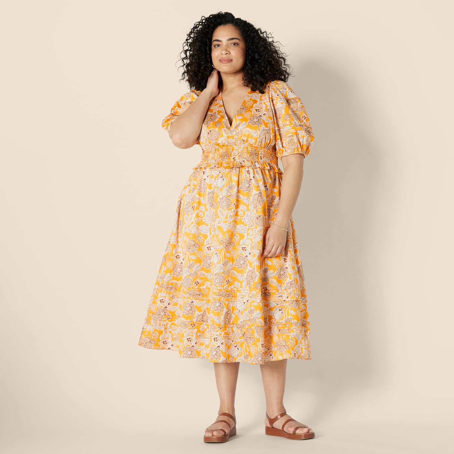 Amazon Essentials Women's Regular-Fit Cotton Sateen Puff Sleeve Midi Dress - Image 6