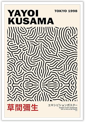 BFADMN Póster japonés Master Yayoi Kusama Vintage Black Lines Print Poster Tokio Arte Abstracto Lienzo Pintura Estética Decoración de Pared Para
