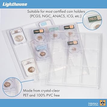 Lighthouse - Coin Album Set with 6 ENCAP Pages for Slabs, Holds 54 Slabs Including PCGS, NGC, ANACS, and More - Blue