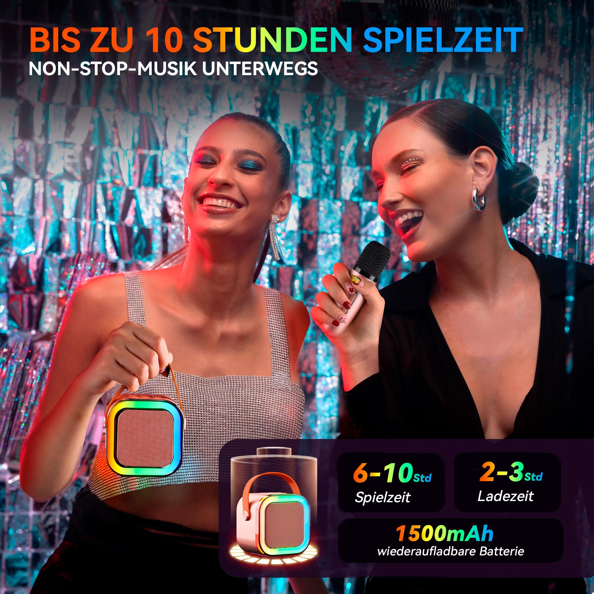 [2025] Karaoke Maschine mit 2 Karaoke Mikrofonen Musikinstrumentzubehör: Wowstar Karaoke Anlage mit 2 Mikrofonen - Mini Karaoke Maschine - Lautsprecher Karaoke Box Set - Geschenke für Mädchen - 3