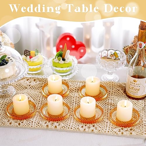 Miniatura 9 de H&D HYALINE & DORA - Juego de 6 velas de cristal transparente y portavelas de cristal amarillo, soporte de vela de vidrio para velas de pilar,