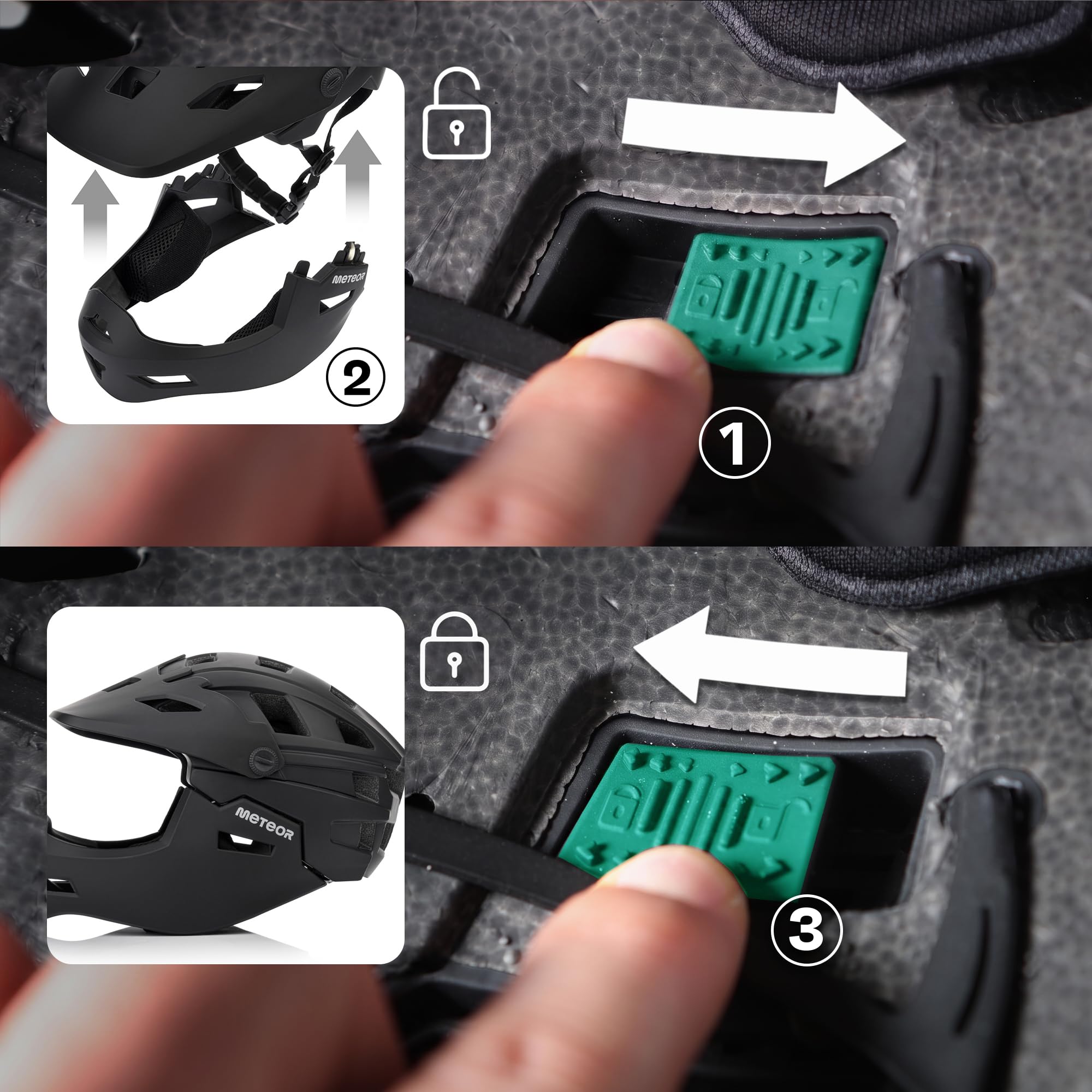 meteor Fullface Fahrradhelm MTB Kinder Erwachsene Integralhelm schwarz