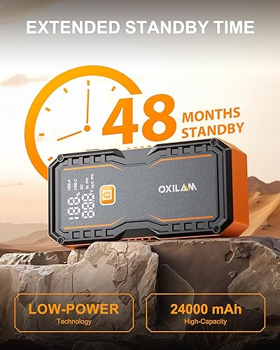Miniatura 8 de OXILAM Arrancador de 24000 mAh para todos los motores de gas y diésel, batería de 10000 A arrancador portátil, caja de salto de 12 V con cargador