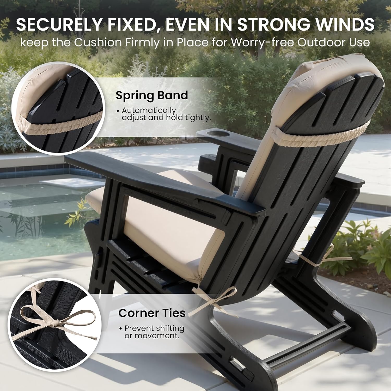 Crestlive 50x20 Inch Adirondack Chair Cushion with Headrest, Water Repellent, Fade Resistant, High Back Outdoor Rocking Chair Cushion for Patio, Beige